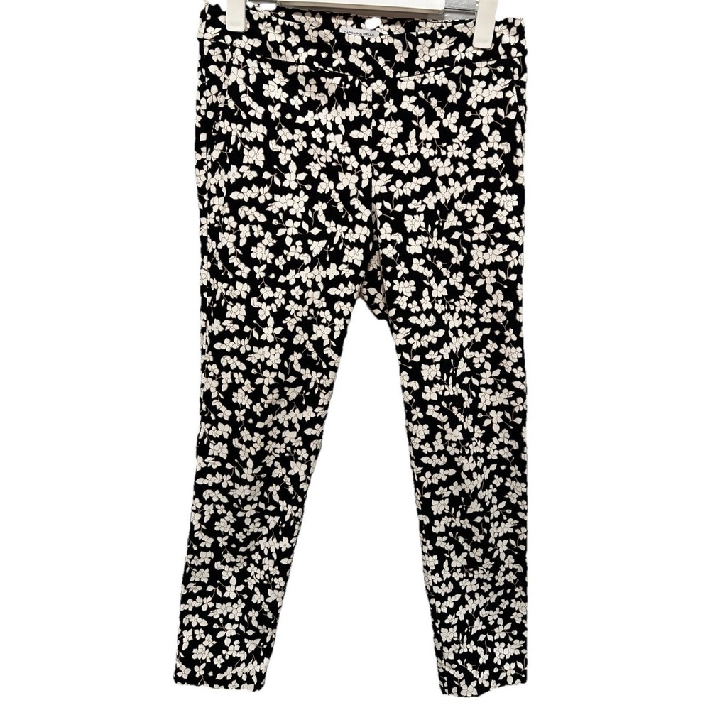 Carolina Belle Montreal Pants Women's 6 Black White Floral Print Stretch Pull On